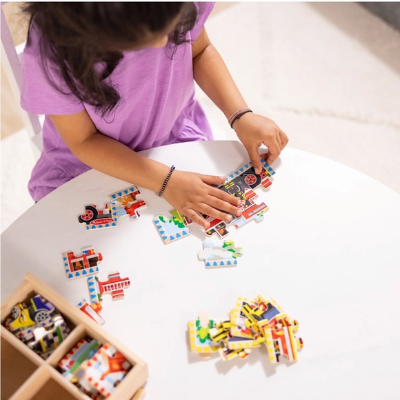 NWT Melissa & Doug wooden puzzles in box vehicles fire truck bus race car train - Picture 6 of 8